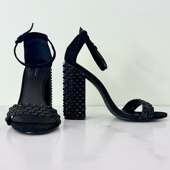 Zara Black Studded Block Heels - Picture 3 of 5
